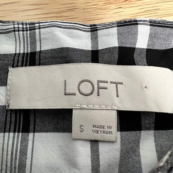 Loft Womens Babydoll Top Black Ivory Plaid Long Sleeve Puff Pleated Button S - Picture 11 of 11